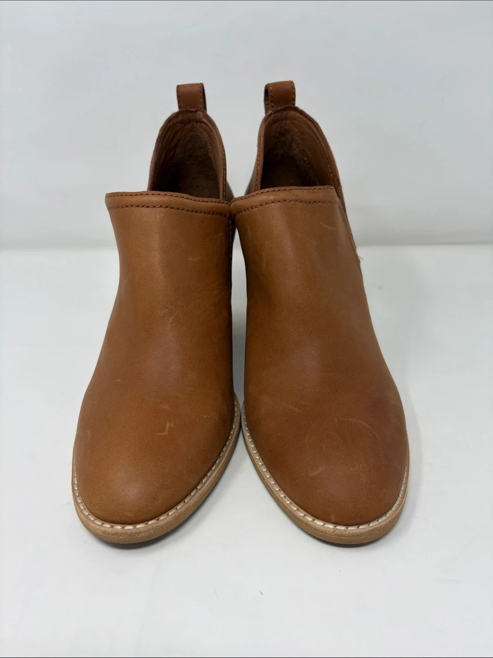 Jeffrey Campbell Brown Leather Slip-On Booties with Stacked Heel Size 8.5